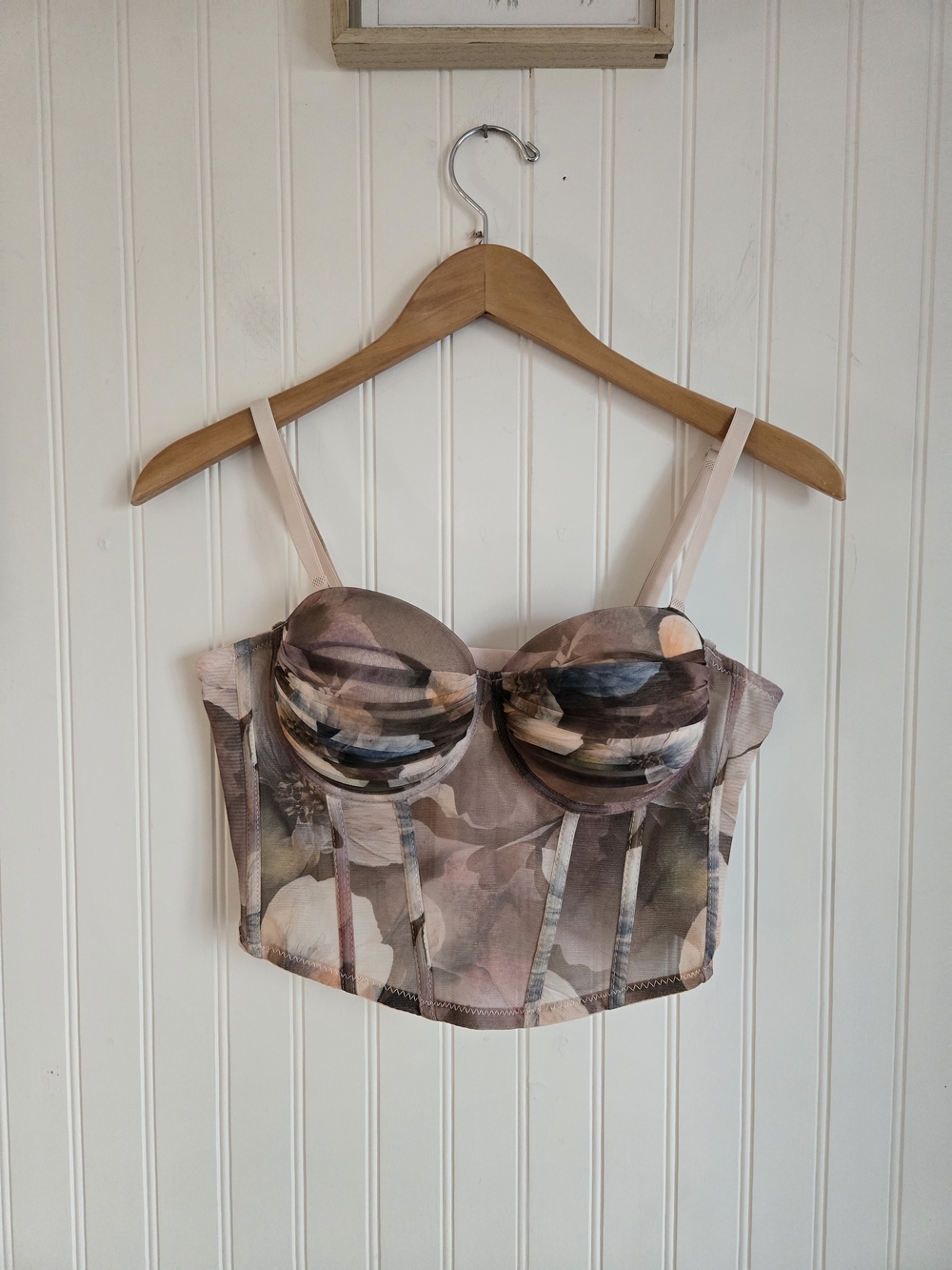 Women's Floral Feminine Printed Bustier Crop Top - Blush Multi